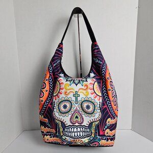 Large Shoulder Bag Beautiful Colorful Sugar Skull Canvas Travel Bag